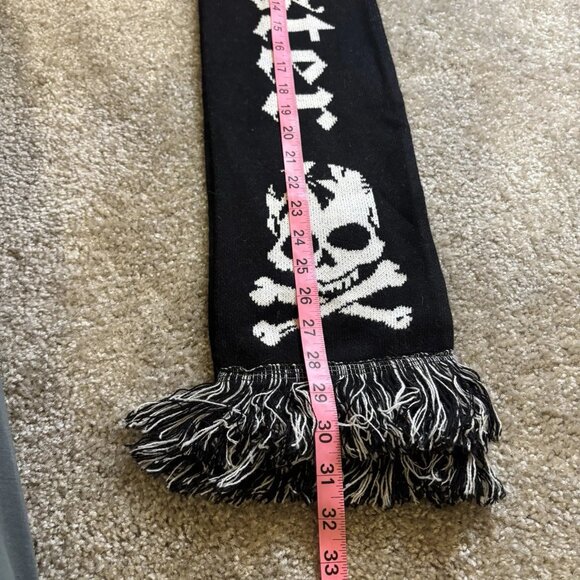 Beautiful Disaster Skull Bow Design and Lightning Black Knit Scarf with Fringe - Picture 4 of 7